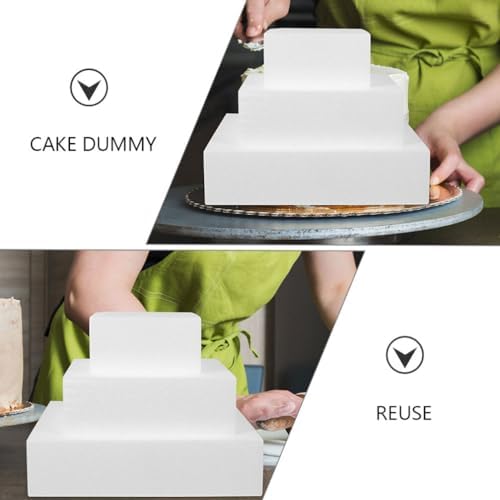 ABOOFAN Square Foam Cake Model Set 9.84X9.84X2.75In Lightweight Reusable Dummy Cakes for Practicing Decorating Wedding Birthday Holiday Diy