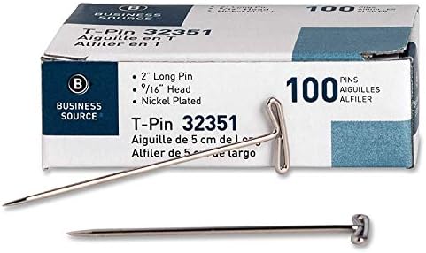 Business Source Steel T-pins - 0.56" Head - 2" Length x 0.6" Width - Silver - Steel - 100 / Box, Sold as 10 Pack