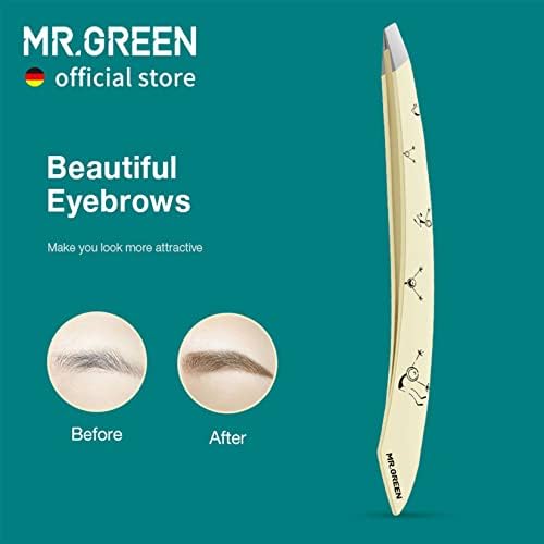 MR.GREEN Curve Handle Eyebrows Tweezers Professional Fine Hairs Removal Puller Makeup Tools Stainless Steel Beauty Clips Removal (Light Yellow)