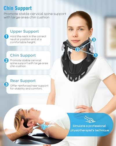 Neck Traction Device, Adjustable Cervical Neck Stretcher with 360 Degree Support, Ergonomic Neck Brace for Home Office Use, 0.96 lbs Lightweight and Portable (A:Black)