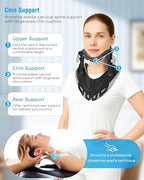 Neck Traction Device, Adjustable Cervical Neck Stretcher with 360 Degree Support, Ergonomic Neck Brace for Home Office Use, 0.96 lbs Lightweight and Portable (A:Black)