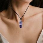 Runyangshi Healing Crystal Pendants, Single Pointed Natural Crystal Quartz Necklace 6 Faceted Chakra Crystal Wand Stone Reiki Energy