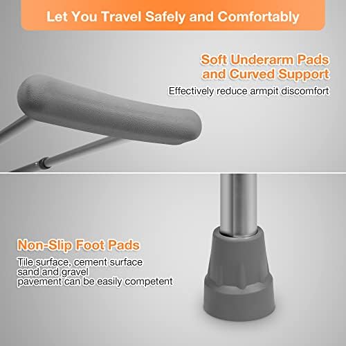 1 Pair Universal Crutches for Adults and Teenager, Adjustable Height for 4'7" to 6'7", 300 LBS Capacity Aluminum Lightweight Crutches with Underarm Pads