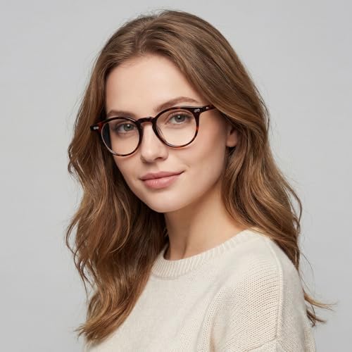 Retro Blue Light Glasses for Women Men - Round TR90 Frames Glasses, UV Protection, Anti Eye Strain
