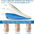 3 Layers Adjustable Orthopedic Heel Wedge Lift for Leg Length Discrepancies, Height Increase Insoles for Achilles Tendonitis, Heel Pain, Heel Cushion Cups for Heel Spur, Men and Women (Large, Beige)