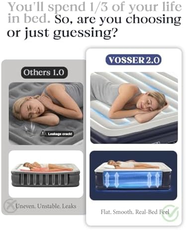 VOSSER Air Mattress Queen with Built-in Pump, 18" Raised Inflatable Blow Up Mattress,Upgraded Heavy Duty Portable Air Bed for Home,Guests,Floor & Camping, Self Inflating Colchon Inflable for Adults