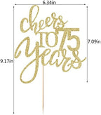 Gold Glitter Cheers to 75 years Cake topper, Happy 75th Birthday Cake Decorations,Perfect for 75 Years Cake Decorating,Wedding/Anniversary Party Decorating supplies.