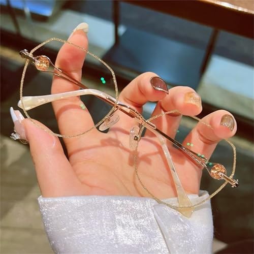 Women's Diamond Rimless Anti-Blue Light Presbyopia Glasses, Sparkling Frameless Reading Glasses with Case
