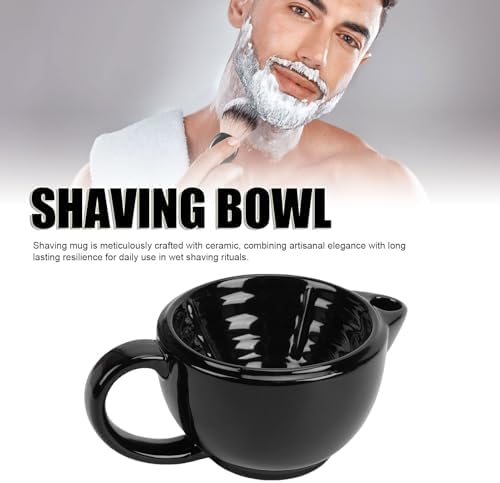 Agatige Ceramic Shaving Cup, Double Walled Ergonomic Shaving Cream Bowl Lather Bowl with Handle for Soap and Cream