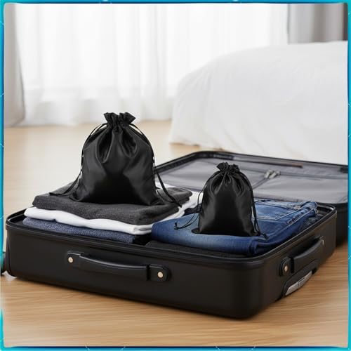 Toy Storage Bags, 6 PCS Quality Satin Silk Bags with Drawstring Microfiber Toy Organizer Bag Reusable Satin Drawstring Bag 3 Sizes Foldable Ditty Gift Pouches for Women Men Toys Wigs Cosmetic, Black