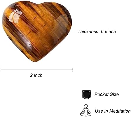 Natural 2" Tiger's Eye Crystal Heart Palm Stone, Large Heart Shaped Love Stone, Polished Heart Carving Healing Crystals for Chakra Reiki Balancing Therapy Meditation Home Decoration