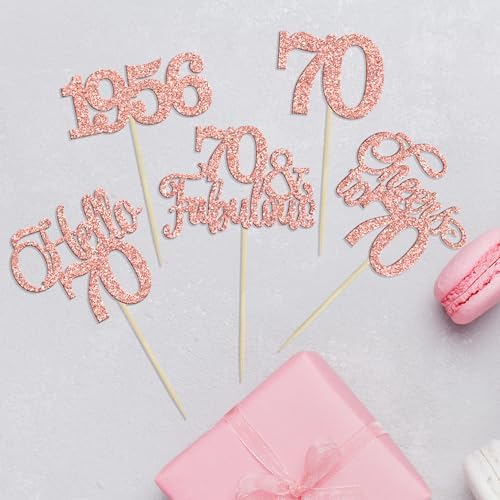 Gyufise 30Pcs 70th Birthday Cupcake Toppers 70 Fabulous Cupcake Picks Cheers to 70 1956 Cake Decorations for Happy 70th Birthday Wedding Anniversary Party Decoration Supplies Rose Gold