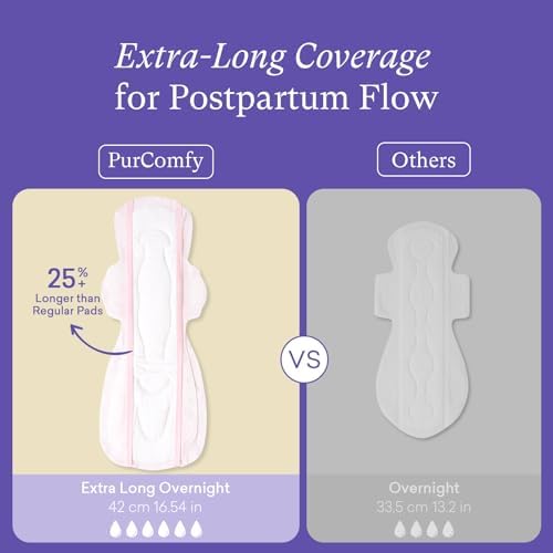 PurComfy Premium Postpartum Pads with Wings, Large Maximum Absorbency Postpartum Maternity Pads Ultra Soft Heavy Flow Secure Leak Protection After Birth, 48 Ct