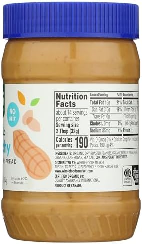 365 by Whole Foods Market, Organic Crunchy Peanut Butter Spread, No Stir, 16 Ounce
