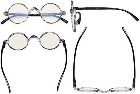 Eyekepper Round Blue Light Filter Glasses Women Men - Blocking UV Ray Anti Screen Glare Computer Readers - Grey/Tortoise +2.50