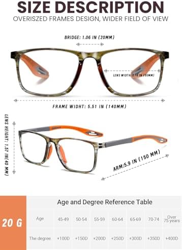 Hubeye TR90 Sports Reading Glasses for Men and Women Ultralight Flexible Anti-Blue Light Readers（Pattern green+Pattern red+Pattern gray，+0.0）
