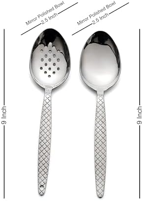Chef Kunz Spoon | Pack of 2 | 9 inch 18/10 Stainless Steel Silver Plating Spoon | Non-Slip Grip Spoons for Basting, Quenelle, Serving, Sauces (Medium 2, kunz Spoon Set (2 piece)