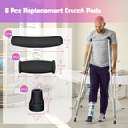 supregear Crutch Pads, Padding for Walking Arm Crutches, Hand Grips and Feet Caps, Rubber Grip Handle Covers Replacement 6 Pcs Set, Relief Accessories for Adults and Kids, Black