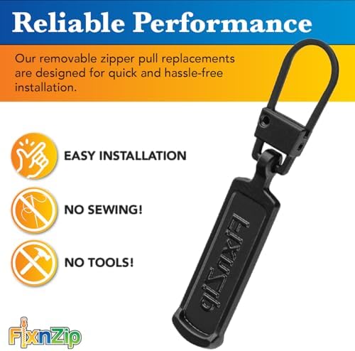 FixNZip Medium to Large Black Zipper Pull Replacements (4-Pack) | Universal Clip-On Pull Tabs for Zipper Repair, Sliders & Luggage, Jackets, Backpacks, Tents, Sleeping Bags & Outdoor Gear