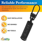 FixNZip Medium to Large Black Zipper Pull Replacements (4-Pack) | Universal Clip-On Pull Tabs for Zipper Repair, Sliders & Luggage, Jackets, Backpacks, Tents, Sleeping Bags & Outdoor Gear