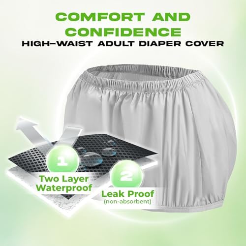 Adult Diaper Covers Waterproof, Leakproof Incontinence Plastic Pants Protective, Reusable Rubber Underwear for Women (2, Gray, L)