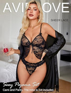 Avidlove Sexy Pajama Set for Women Floral Lace Lingerie Open Front Cami and Panty Sleepwear S-XXL