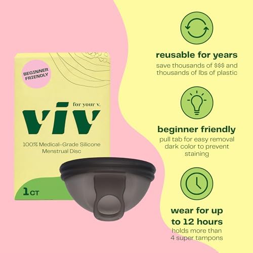 Viv for Your V Large Premium Menstrual Disc for Heavy Flow, Ring Stem Easy Removal, Soft Tampon Alternative for Active Lifestyle, Comfortable 12 Hour Wear, Medical-Grade Silicone Reusable Period Cup
