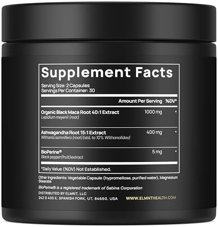 40,000mg 40x Strength Organic Black Maca Root w. Ashwagandha - #1 Highest Potency Black Maca Root Capsules for Men Supplement 40:1 Extract - 100% Pure Maca Peruana, Maca Powder Pills, Gelatinized