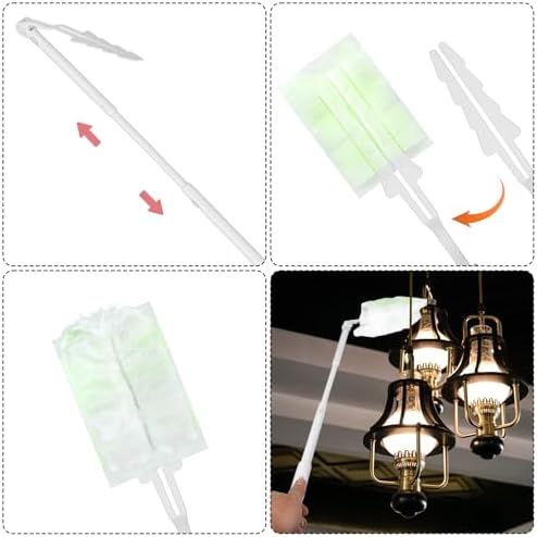 2pcs Handle Replacements for, Long Extended Handle Telescopic Extended Pole Adjustable Length Duster Refills Handle for Home Cleaning (White & Yellow)