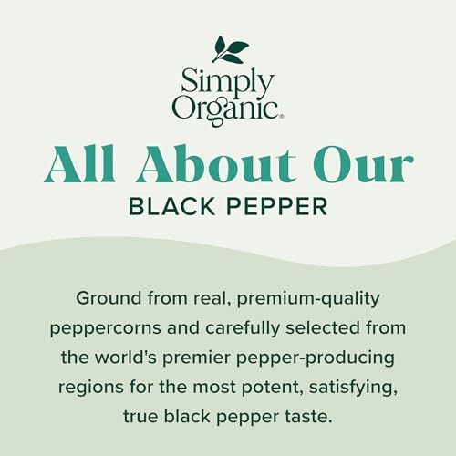 Simply Organic Ground Black Pepper, 2.31-Ounce Jar, Medium Ground Pepper, Certified Organic, Kosher, Potent Pepper Taste