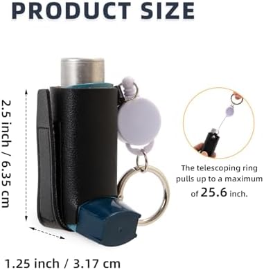 Asthma Inhaler Holder – Lightweight PU Leather Inhaler Case Keychain, Durable & Portable Asthma Keychain Holder for Adults & Kids (Inhaler Not Included) (Black)