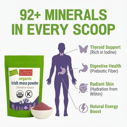 Ocean’s Balance Clean – Wild‑Harvested Maine Irish Sea Moss (Chondrus crispus) Powder | Vegan • Lab‑Tested Purity • 90+ Mineral Rich • Skin, Thyroid & Digestive Support 4 oz