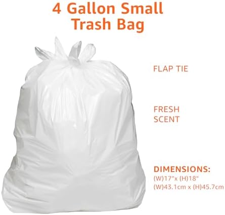 Amazon Basics Small 4 Gallon Trash Bags with Flap Ties, Fresh Scent, Odor Control, 0.5 mil Thick, 80 Count
