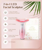Dopsikn 7 Color Galvanic Machines - Red Light Therapy for Face and Neck, Face Massager Tool for Wrinkles, Double Chin, Vibrating Facial Massager with Thermals, Pink