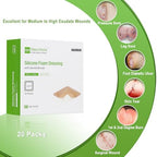 NeuHeils Silicone Foam Dressing with Gentle Border 4''x4'', 20 Pack for Bed Sore Leg Ulcer, High Absorbency Large Waterproof Silicone Wound Bandage