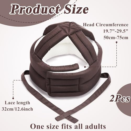 Woanger 2 Pcs Anti Fall Elder Head Safety Helmet for Adults Special Needs Thick Soft Protective Hat Adjustable Seniors Fall Prevention Head Protection Cap Elderly Helmet for Injury Protection (Coffee)