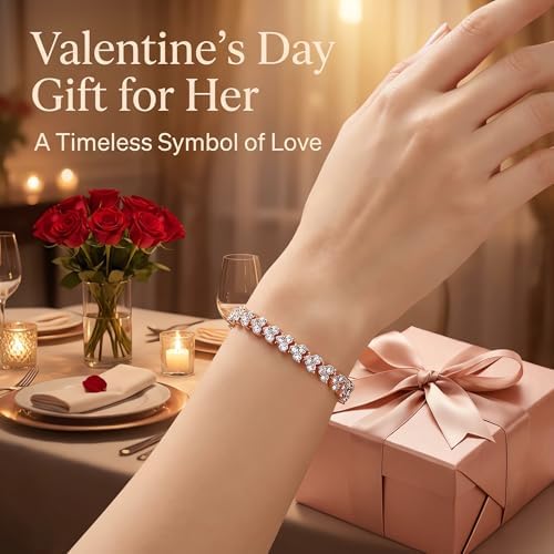 Mothers Day Gift Silver Crystal Tennis Bracelet for Women – Elegant Full Zircon Sparkle, Slim Stackable Design, Secure Clasp, Dainty Luxury Jewelry Gift for Her
