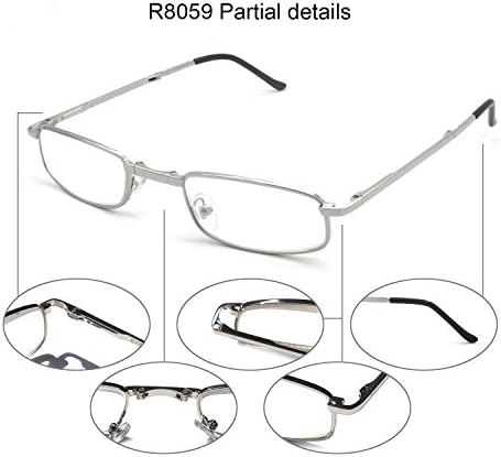 Compact Rectangular Metal Folding Reading Glasses with Leather Case for Men and Women