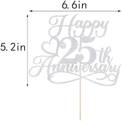Glitter Happy 25th Anniversary Cake Toppers -Wedding Anniversary Party Decorations,25th Wedding Anniversary, Company Anniversary Party, Birthday Party Decorations (silver)