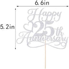 Glitter Happy 25th Anniversary Cake Toppers -Wedding Anniversary Party Decorations,25th Wedding Anniversary, Company Anniversary Party, Birthday Party Decorations (silver)