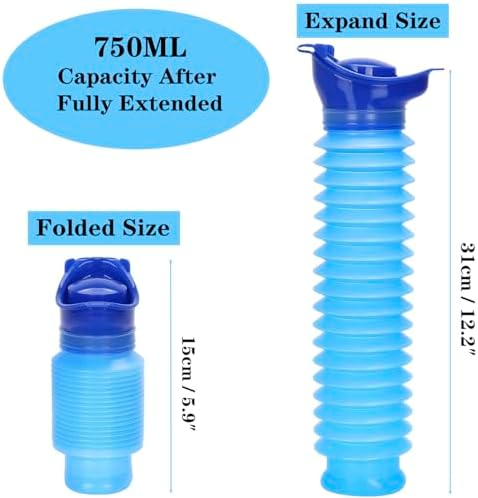 Emergency Urinal for Kids Adult,Portable Reusable Outdoor Urinal Potty Pee Bottle, Outdoor Shrinkable Urinal for Travel, Camping, Hiking, Traffic Jam and Queuing-2 Pack 750ml Blue