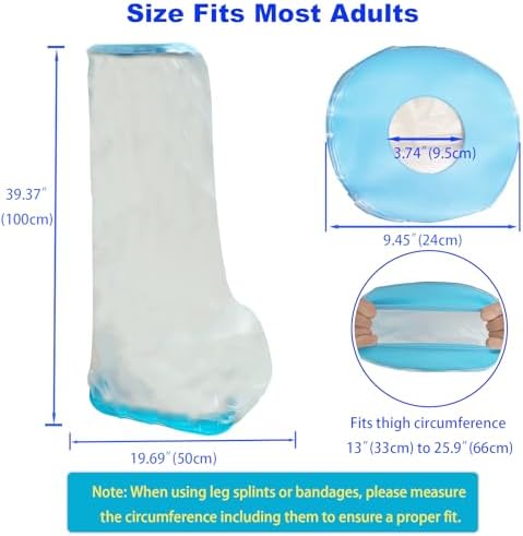Tideshake Extra Wide Full Leg Cast Cover for Shower after Knee Surgeries with Non-Slip Bottom for Leg Wounds, Bandage, Large Cast, Knee Immobilizer/Brace, Walking Boots, Reusable(39 in. long)
