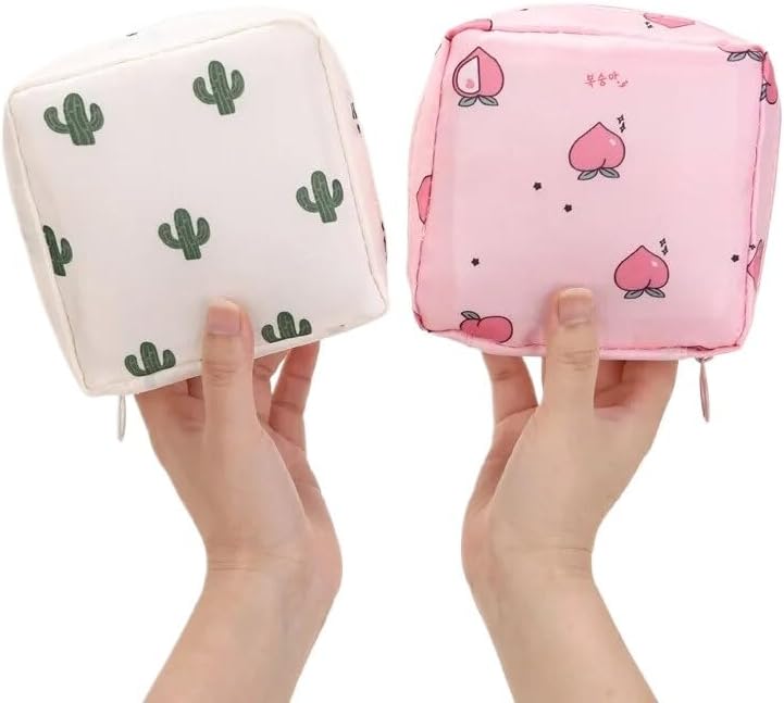Women Sanitary Napkin Tampon Storage Bag Portable Waterproof Organizer Pouch Cartoon Pattern Sanitary Napkin Bag (Black Lemon)