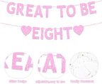 8th Birthday Party Decorations for Girls, Pink Glitter Great to Be Eight Banner, Girls 8 Years Old Birthday Party Decorations Supplies