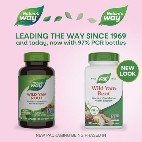 Nature's Way Wild Yam Root, Women's Traditional Health Support*, 700 mg per 2-Capsule Serving, Non-GMO Project Verified, 180 Vegan Capsules (Packaging May Vary)
