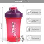 Shaker Bottle,400ml Small Protein Shaker Bottle with Mixing Ball, Portable 14oz GYM Shakes Cup for Workout,BPA free, 100% Leak Proof,Dishwasher Safe（Pink）