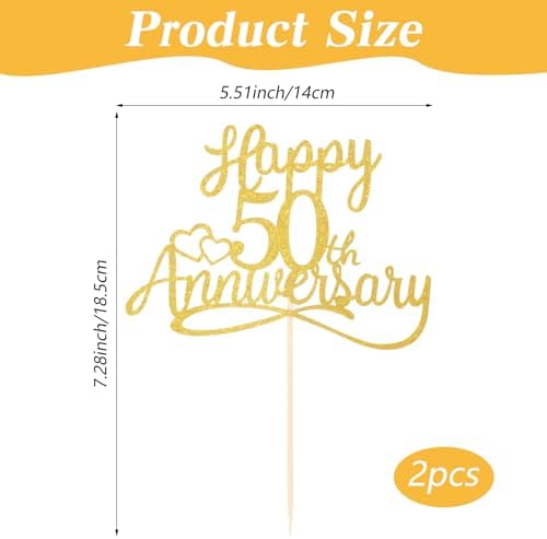 50th Anniversary Cake Topper Golden Glitter Happy 50th Wedding Anniversary Cake Toppers Party Decorations Birthday Party Decor Company Anniversary Celebration