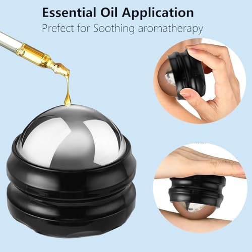 Cold Massage Roller Ball, Stainless Steel Massage Ball for Cold & Heat Therapy Relief, Roller for Muscles Deep Tissue, Free Rolling Removable Gel Ball for Pain Relief