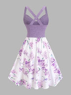 Women's Summer Floral Dress Crisscross V Neck Halter Sleeveless Sundress Retro Flare A-Line Party Dress Casual Vacation