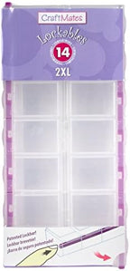 Craft Mates Bead Organizer and Plastic Storage Containers for Crafts, Buttons, Pins and More, 14 Locking Compartments, 2XL, Clear Lids